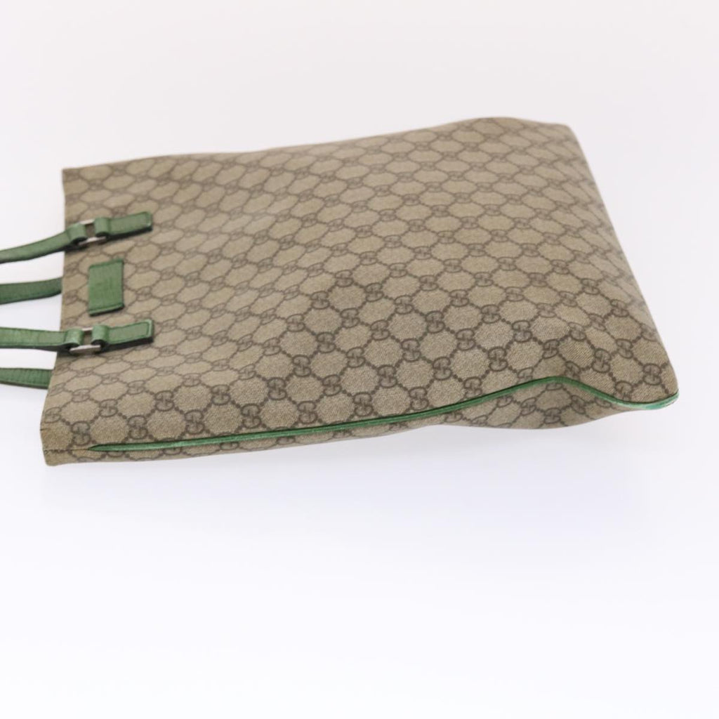 GUCCI GG Canvas Tote Bag PVC Leather Beige Green 50413