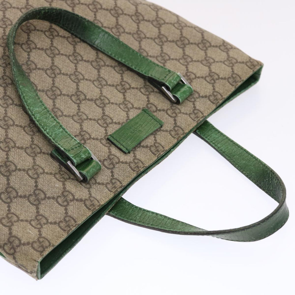 GUCCI GG Canvas Tote Bag PVC Leather Beige Green 50413