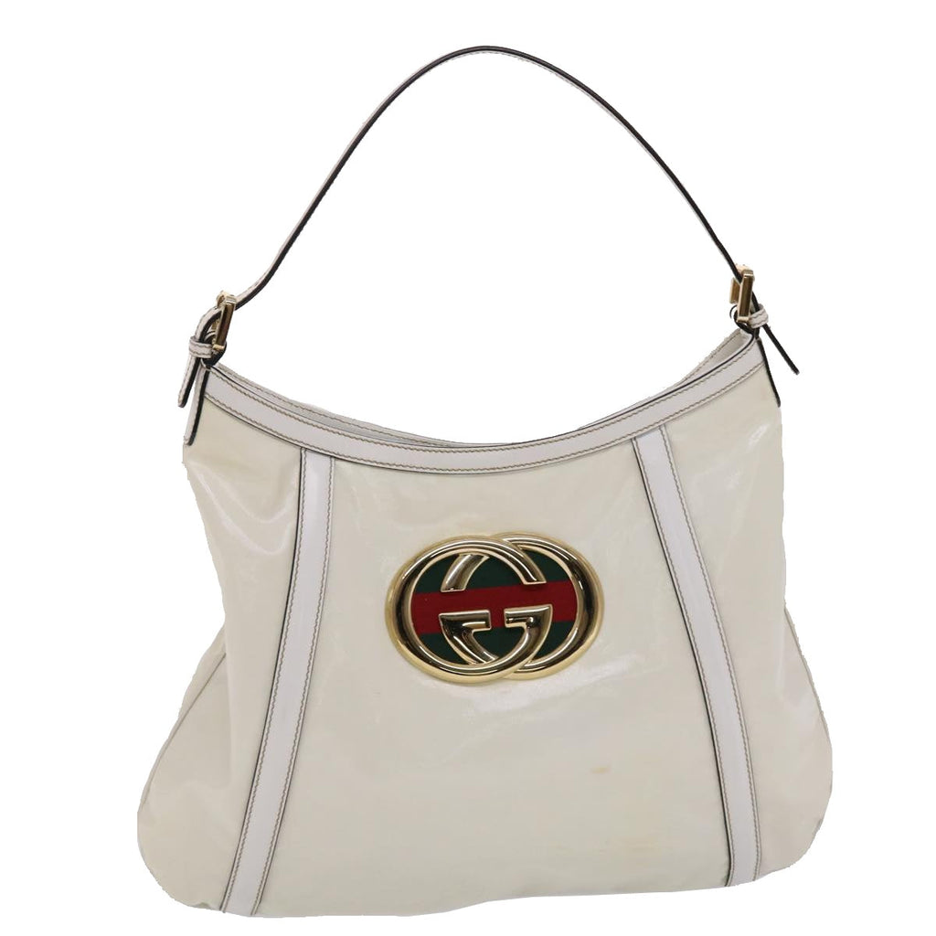 GUCCI Web Sherry Line Interlocking Shoulder Bag Coated Canvas White 50415