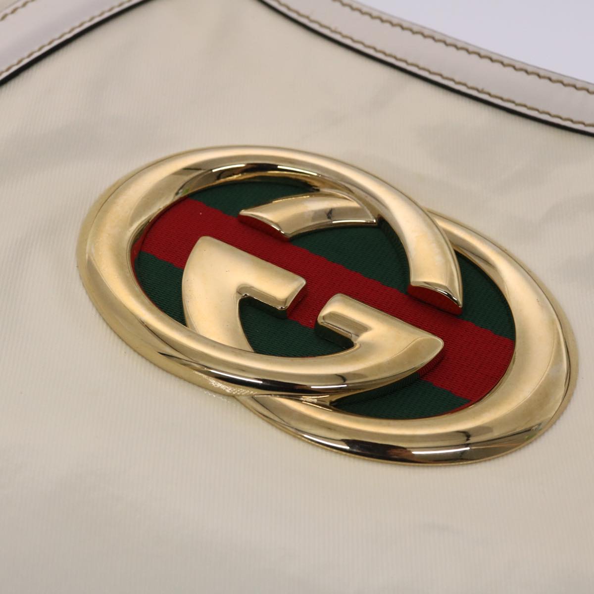GUCCI Web Sherry Line Interlocking Shoulder Bag Coated Canvas White 50415