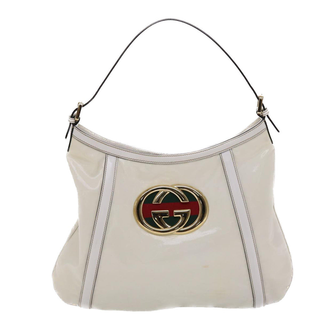 GUCCI Web Sherry Line Interlocking Shoulder Bag Coated Canvas White 50415