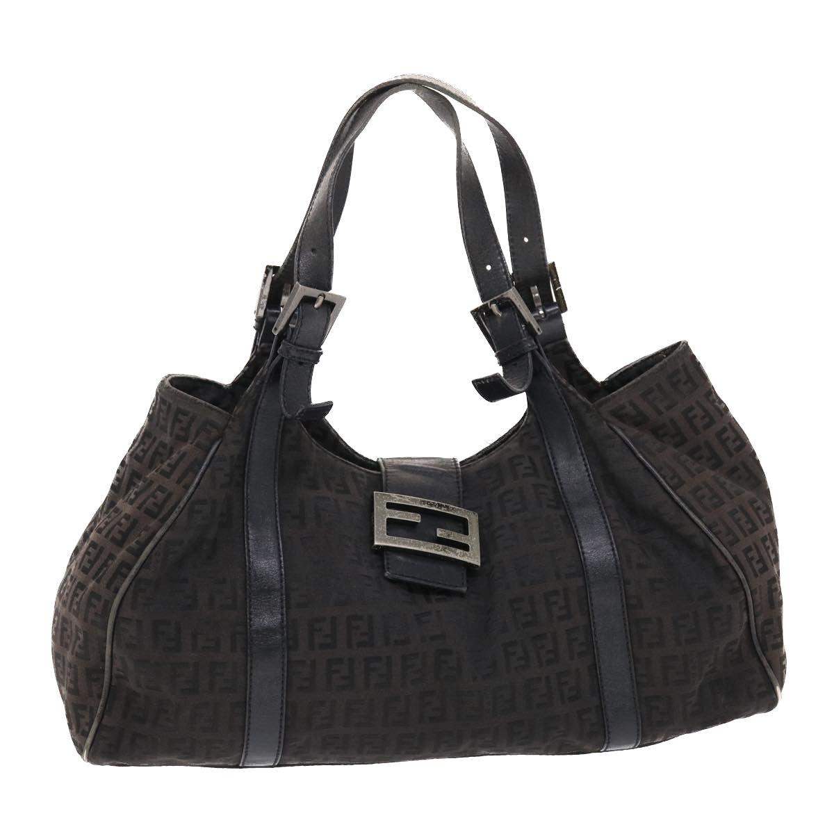 FENDI Zucchino Canvas Mamma Baguette Shoulder Bag Nylon Black 50423