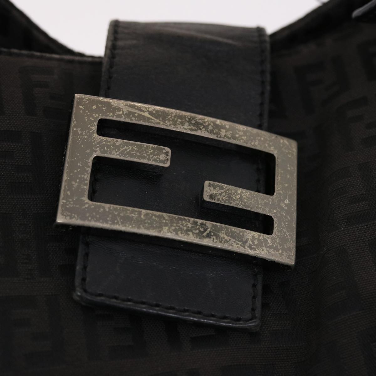 FENDI Zucchino Canvas Mamma Baguette Shoulder Bag Nylon Black 50423