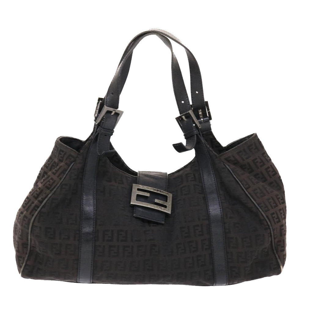 FENDI Zucchino Canvas Mamma Baguette Shoulder Bag Nylon Black 50423