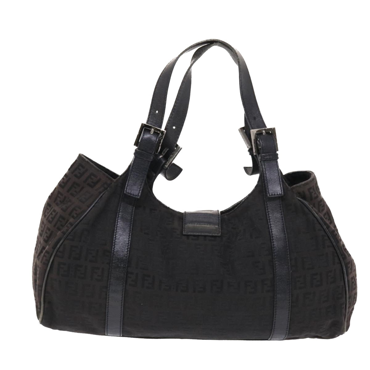 FENDI Zucchino Canvas Mamma Baguette Shoulder Bag Nylon Black 50423