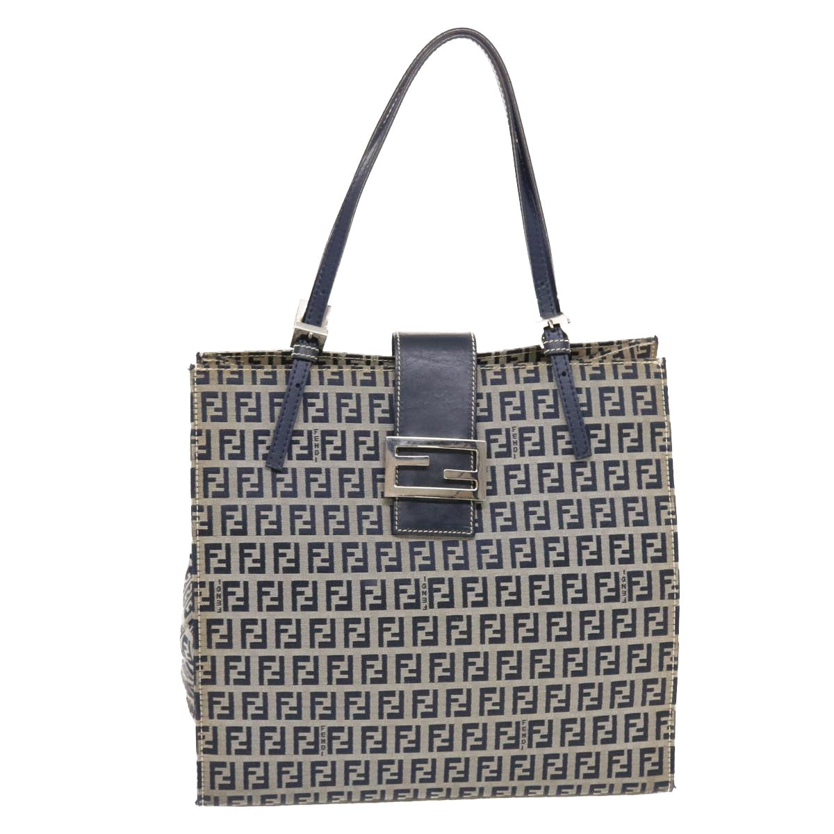 FENDI Zucchino Canvas Mamma Baguette Tote Bag Nylon Navy 50424