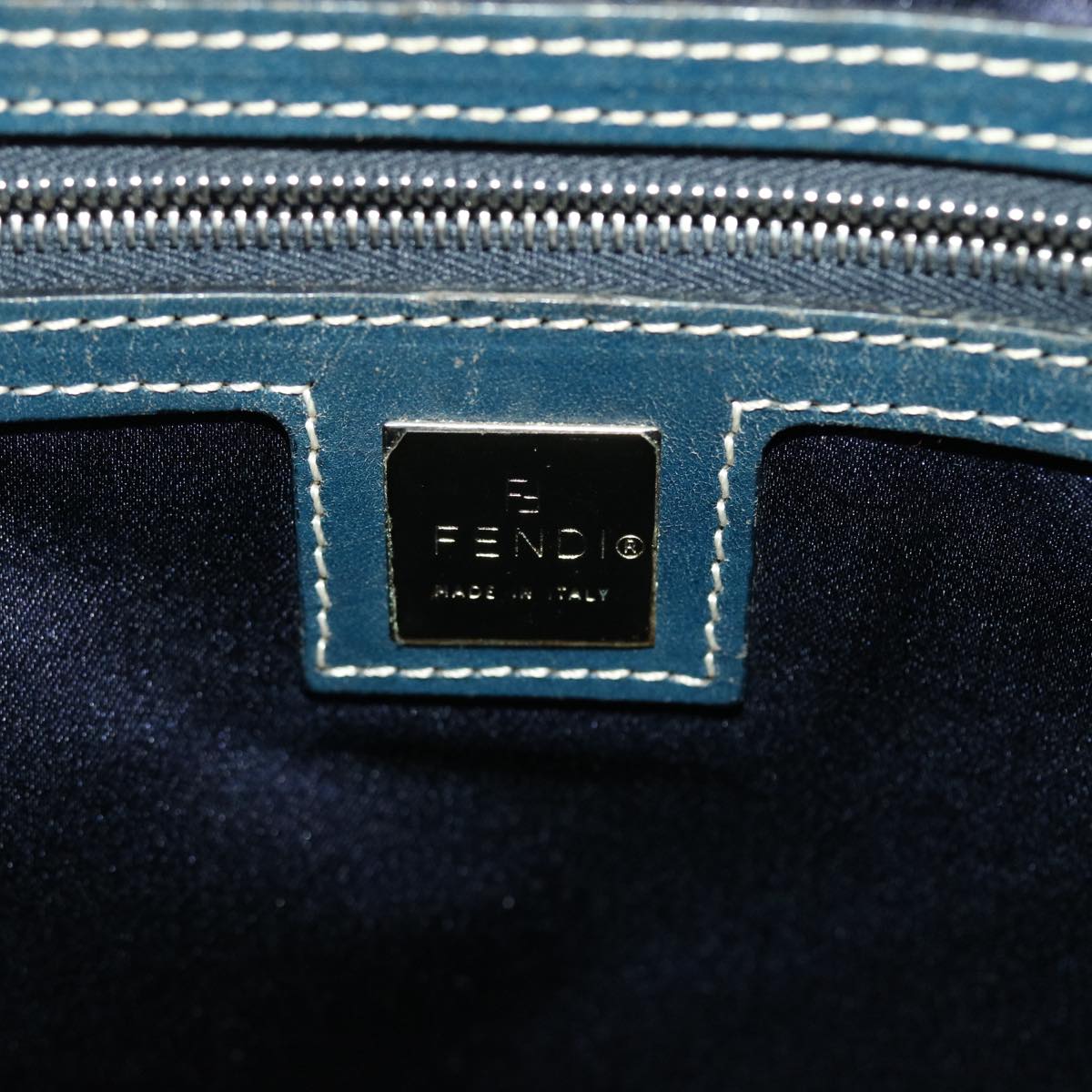 FENDI Zucchino Canvas Mamma Baguette Tote Bag Nylon Navy 50424