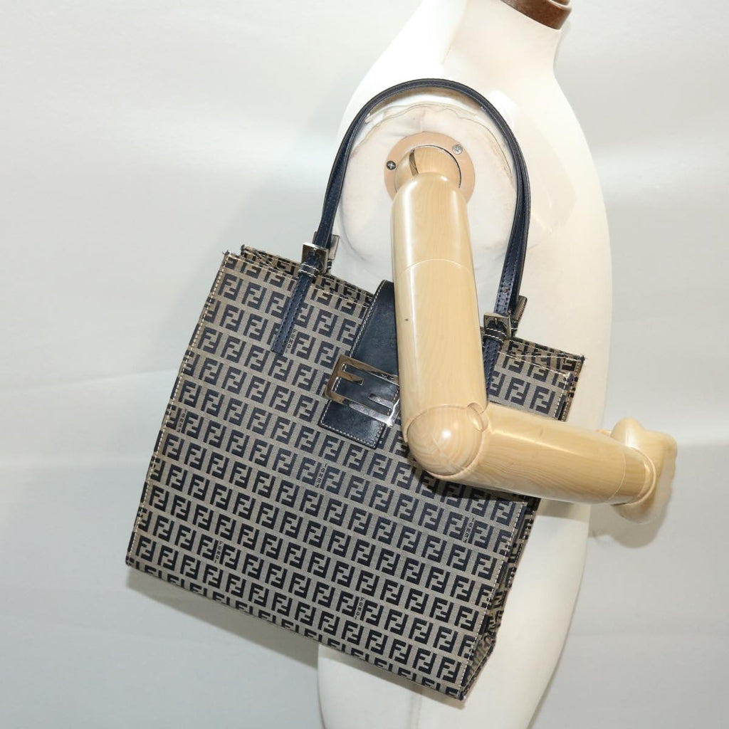 FENDI Zucchino Canvas Mamma Baguette Tote Bag Nylon Navy 50424