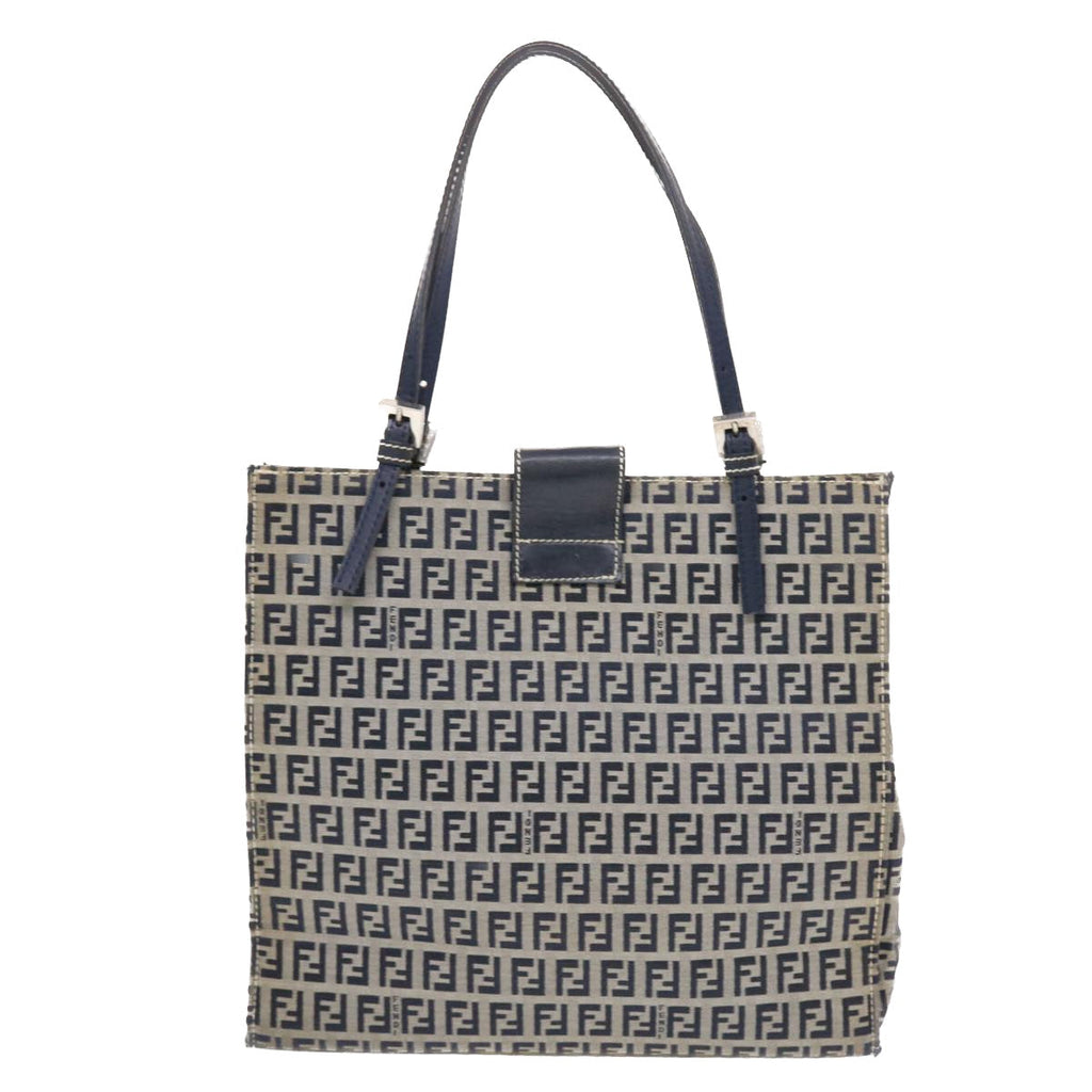 FENDI Zucchino Canvas Mamma Baguette Tote Bag Nylon Navy 50424