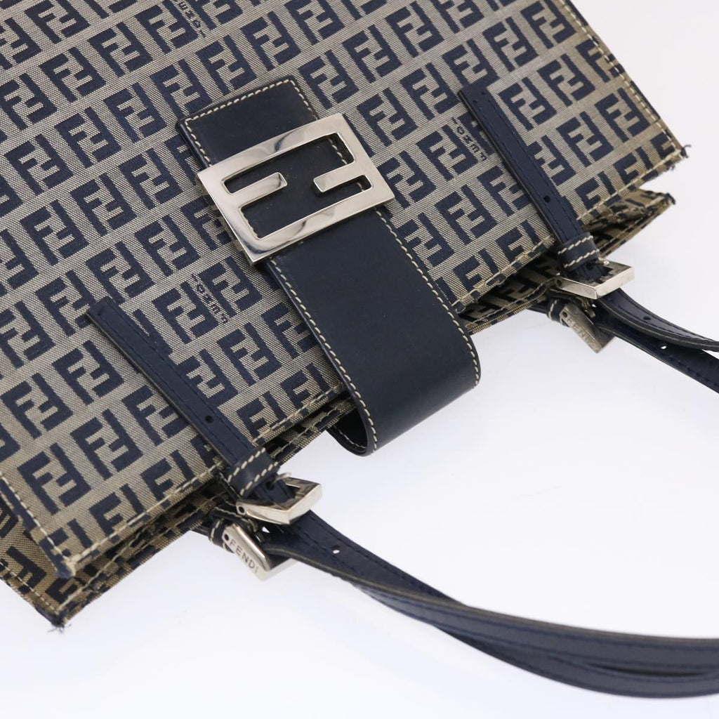 FENDI Zucchino Canvas Mamma Baguette Tote Bag Nylon Navy 50424