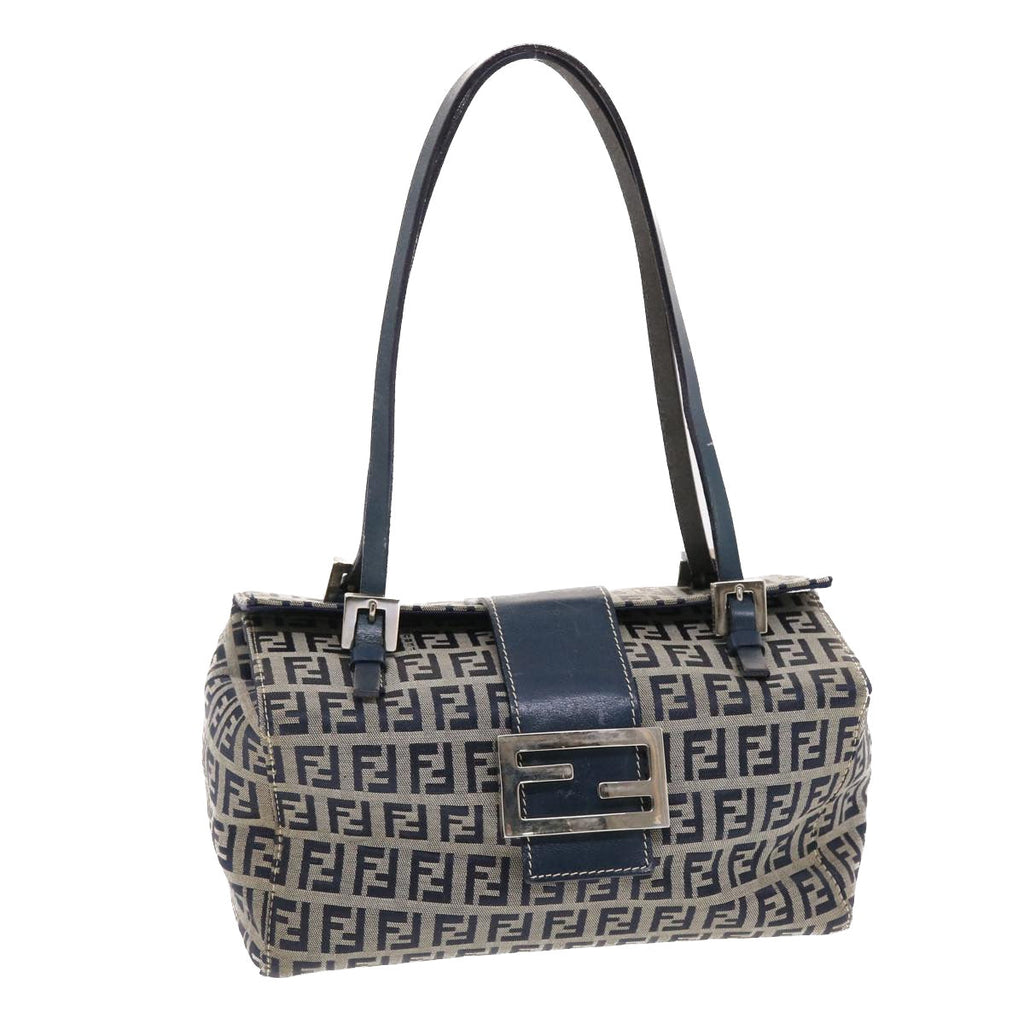 FENDI Zucchino Canvas Mamma Baguette Shoulder Bag Nylon Navy 50426