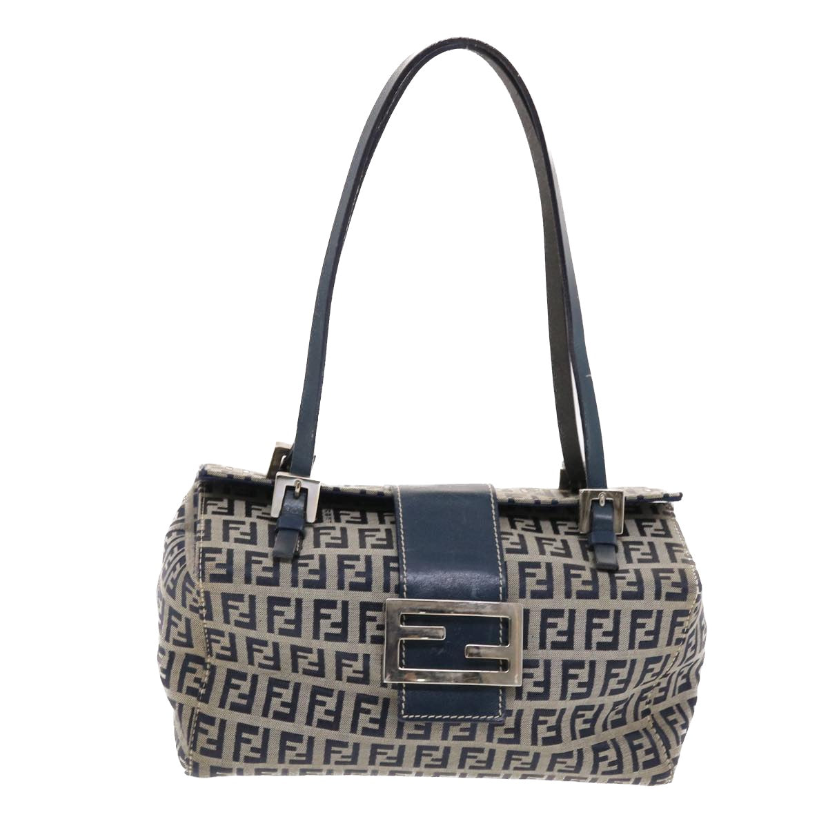 FENDI Zucchino Canvas Mamma Baguette Shoulder Bag Nylon Navy 50426