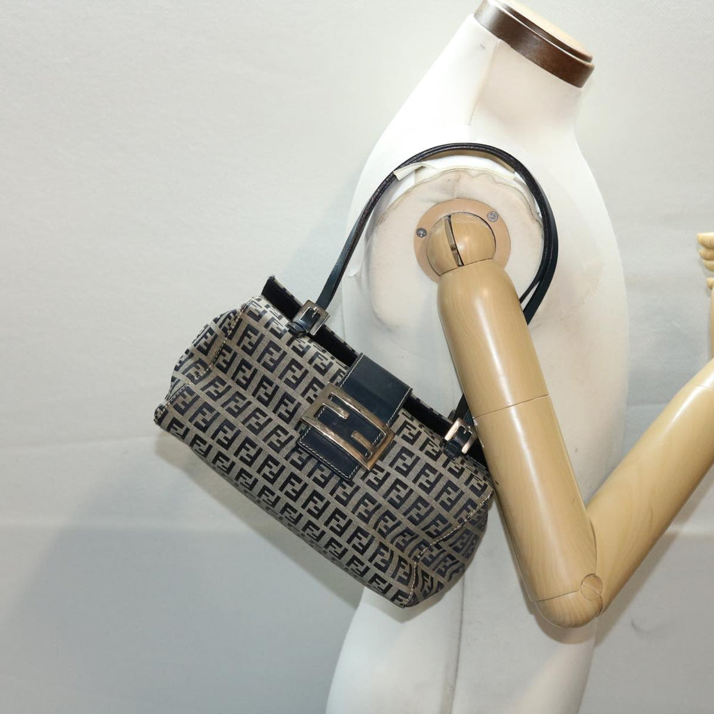 FENDI Zucchino Canvas Mamma Baguette Shoulder Bag Nylon Navy 50426