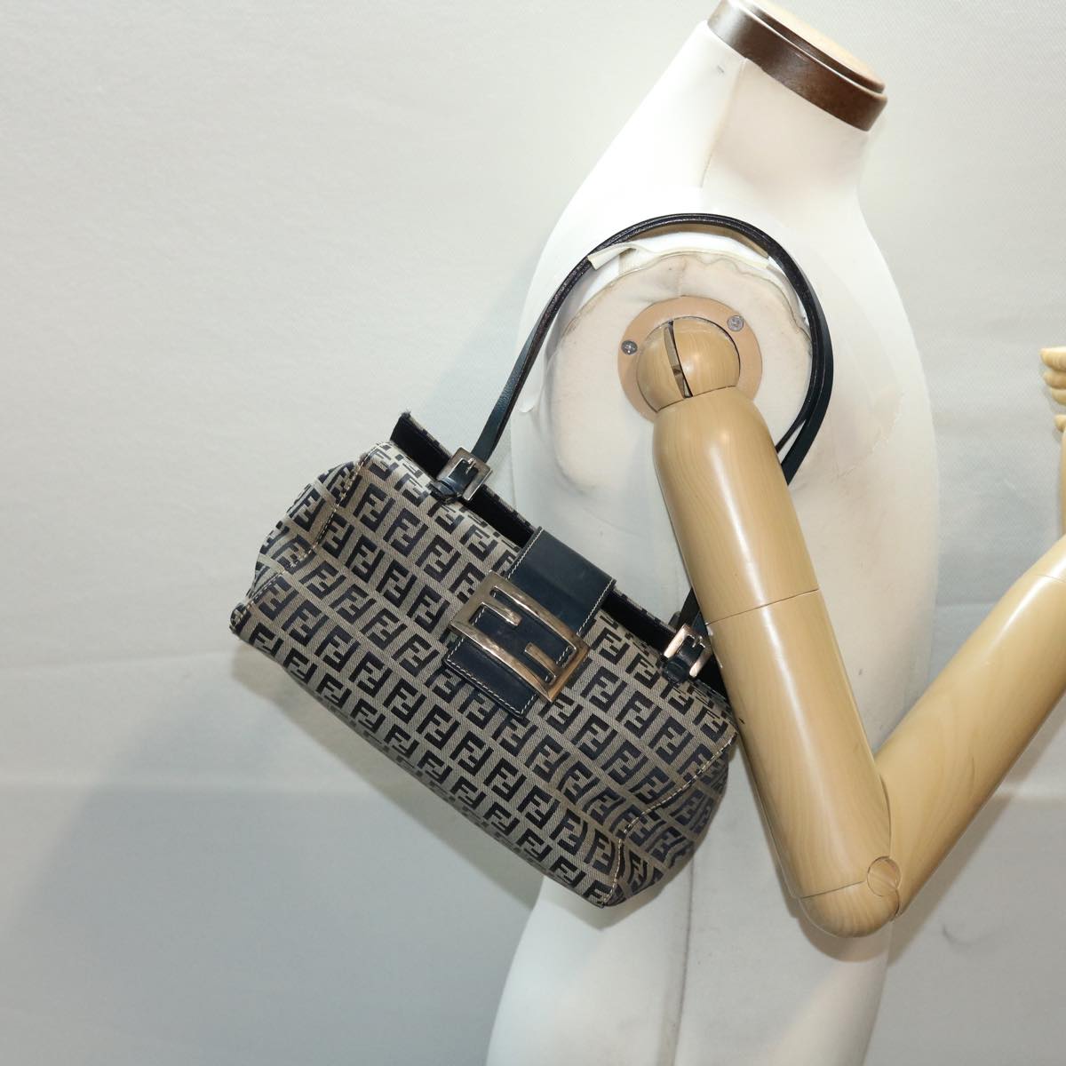 FENDI Zucchino Canvas Mamma Baguette Shoulder Bag Nylon Navy 50426
