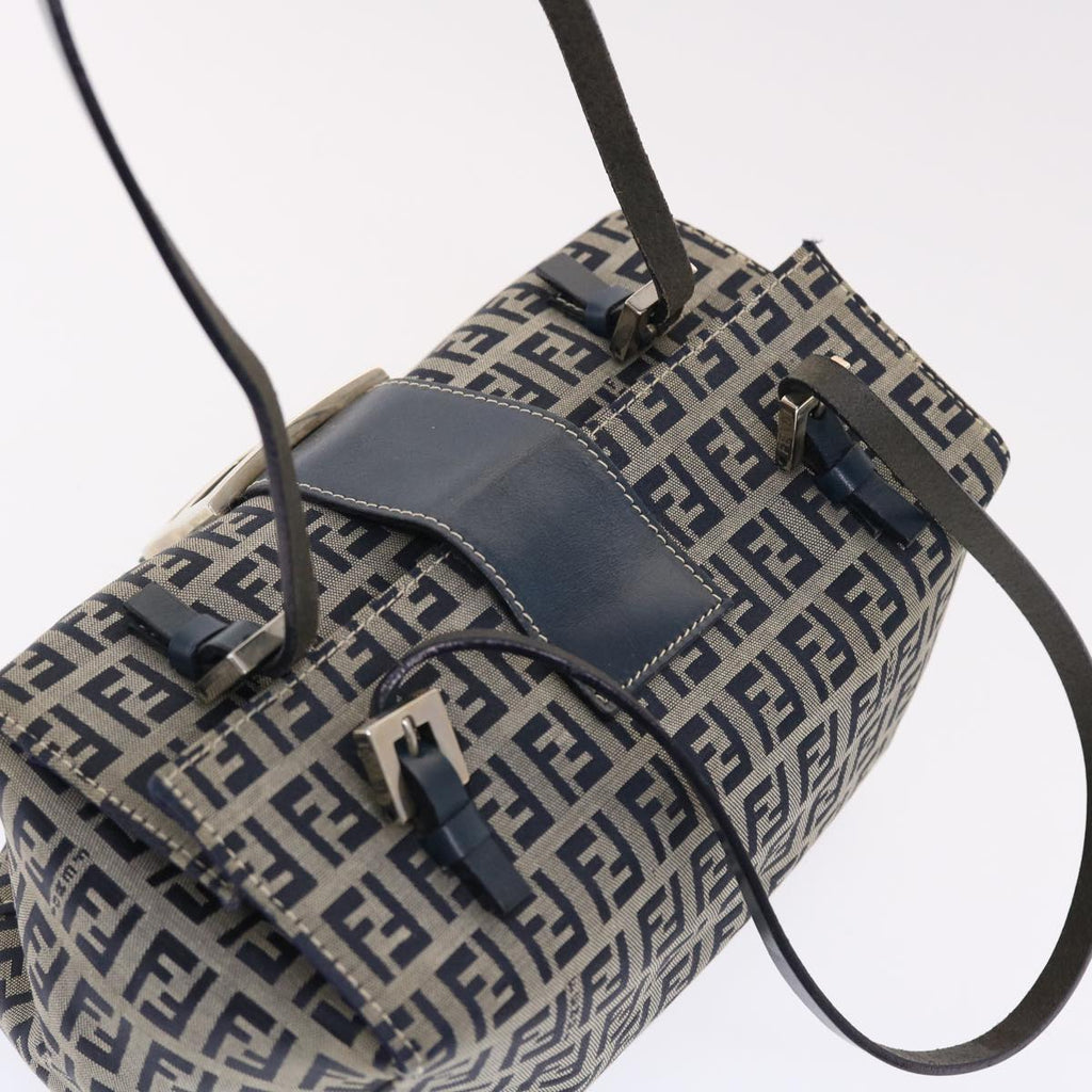 FENDI Zucchino Canvas Mamma Baguette Shoulder Bag Nylon Navy 50426