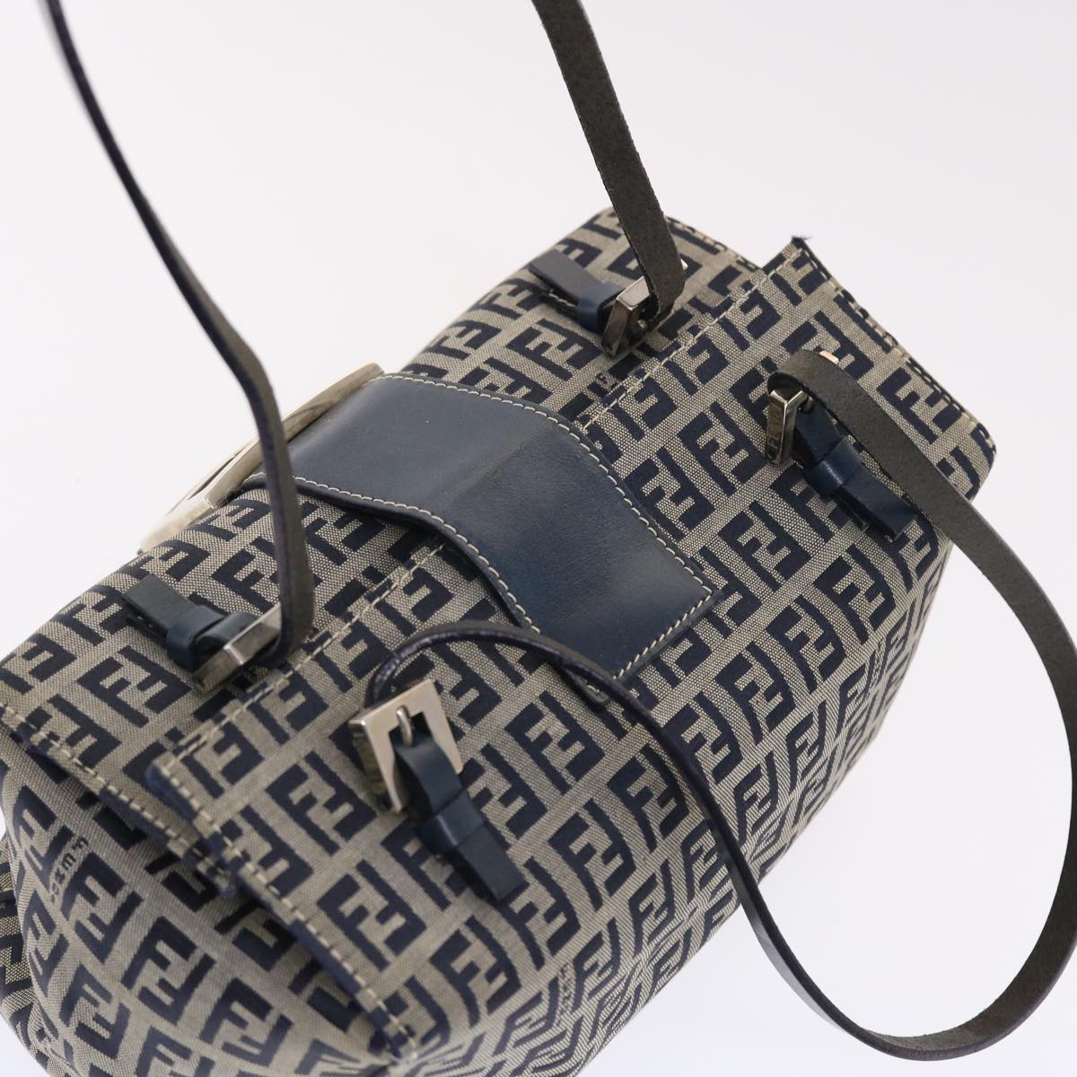 FENDI Zucchino Canvas Mamma Baguette Shoulder Bag Nylon Navy 50426