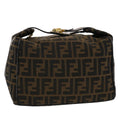 FENDI Zucca Canvas Vanity pouch Hand Bag Nylon Brown Black 50427