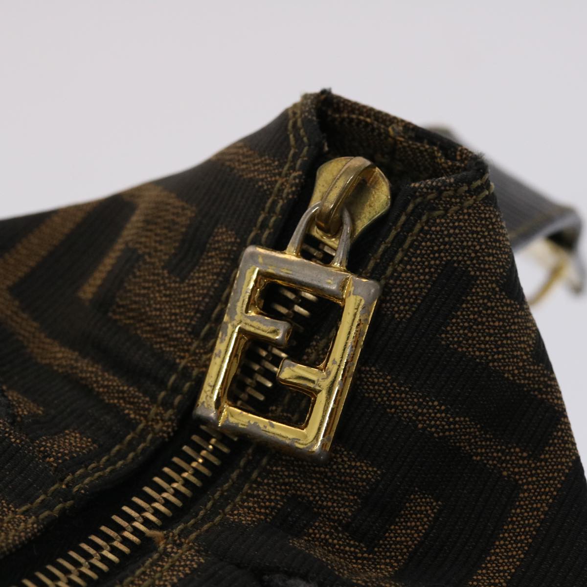 FENDI Zucca Canvas Vanity pouch Hand Bag Nylon Brown Black 50427