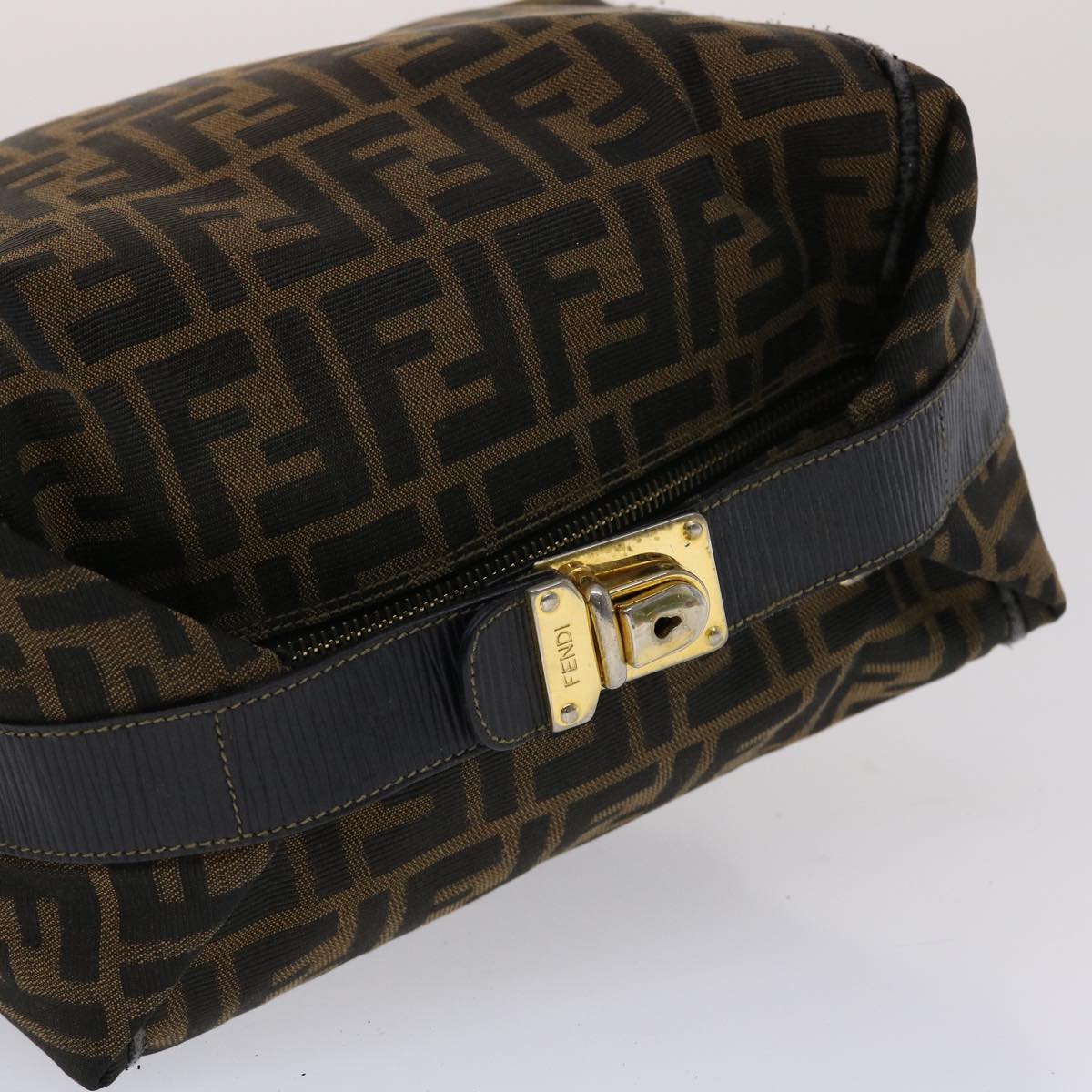 FENDI Zucca Canvas Vanity pouch Hand Bag Nylon Brown Black 50427