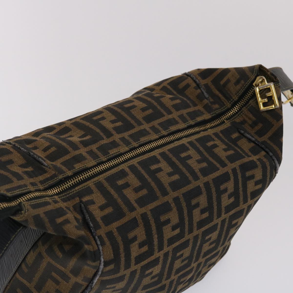 FENDI Zucca Canvas Vanity pouch Hand Bag Nylon Brown Black 50427