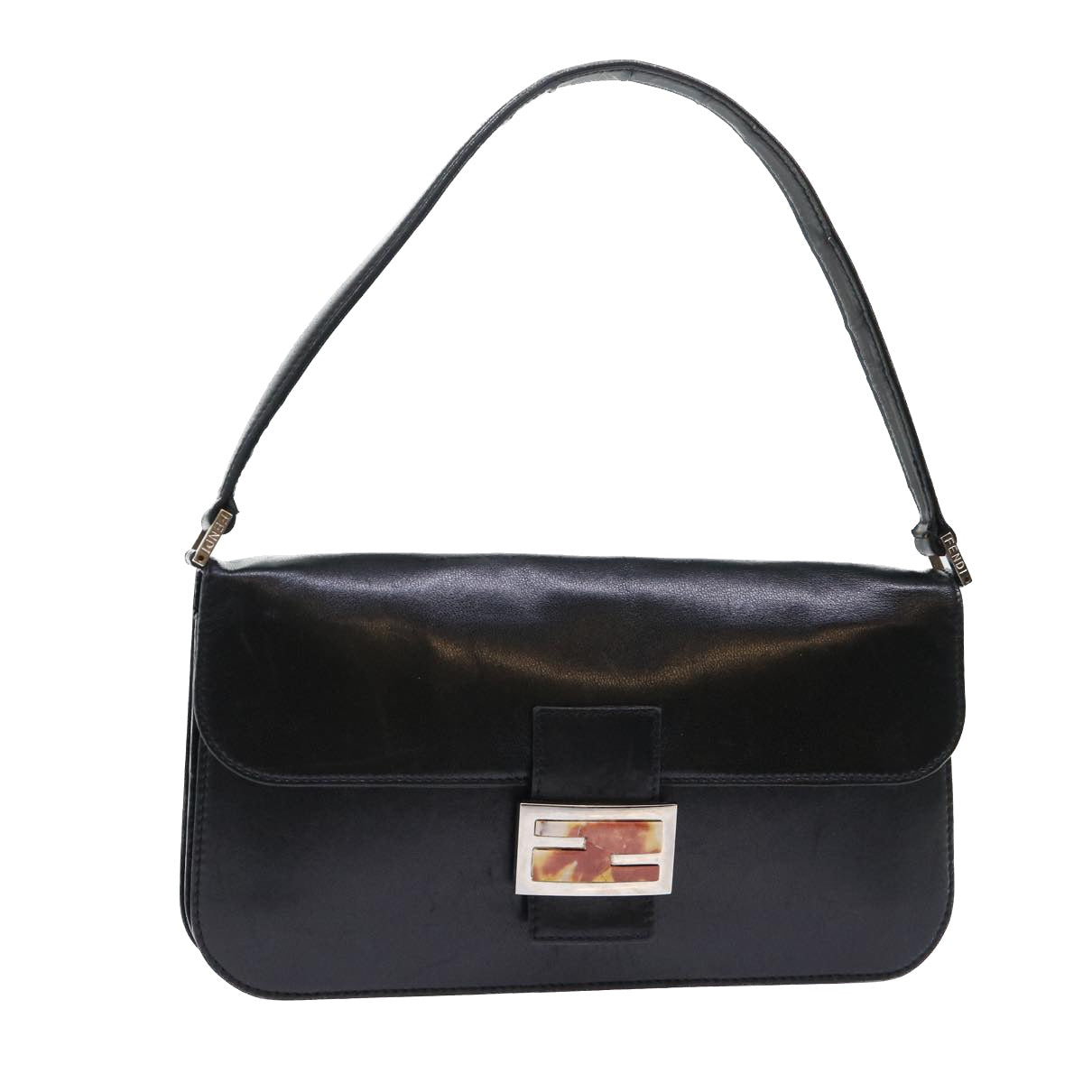 FENDI Mamma Baguette Shoulder Bag Leather Black 50486