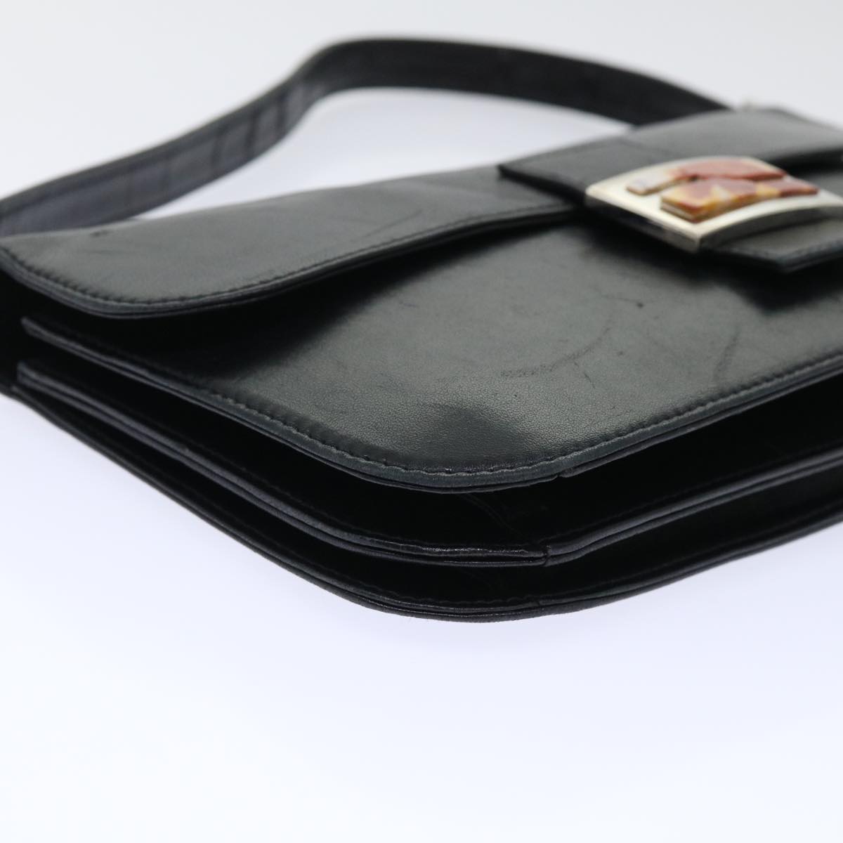 FENDI Mamma Baguette Shoulder Bag Leather Black 50486