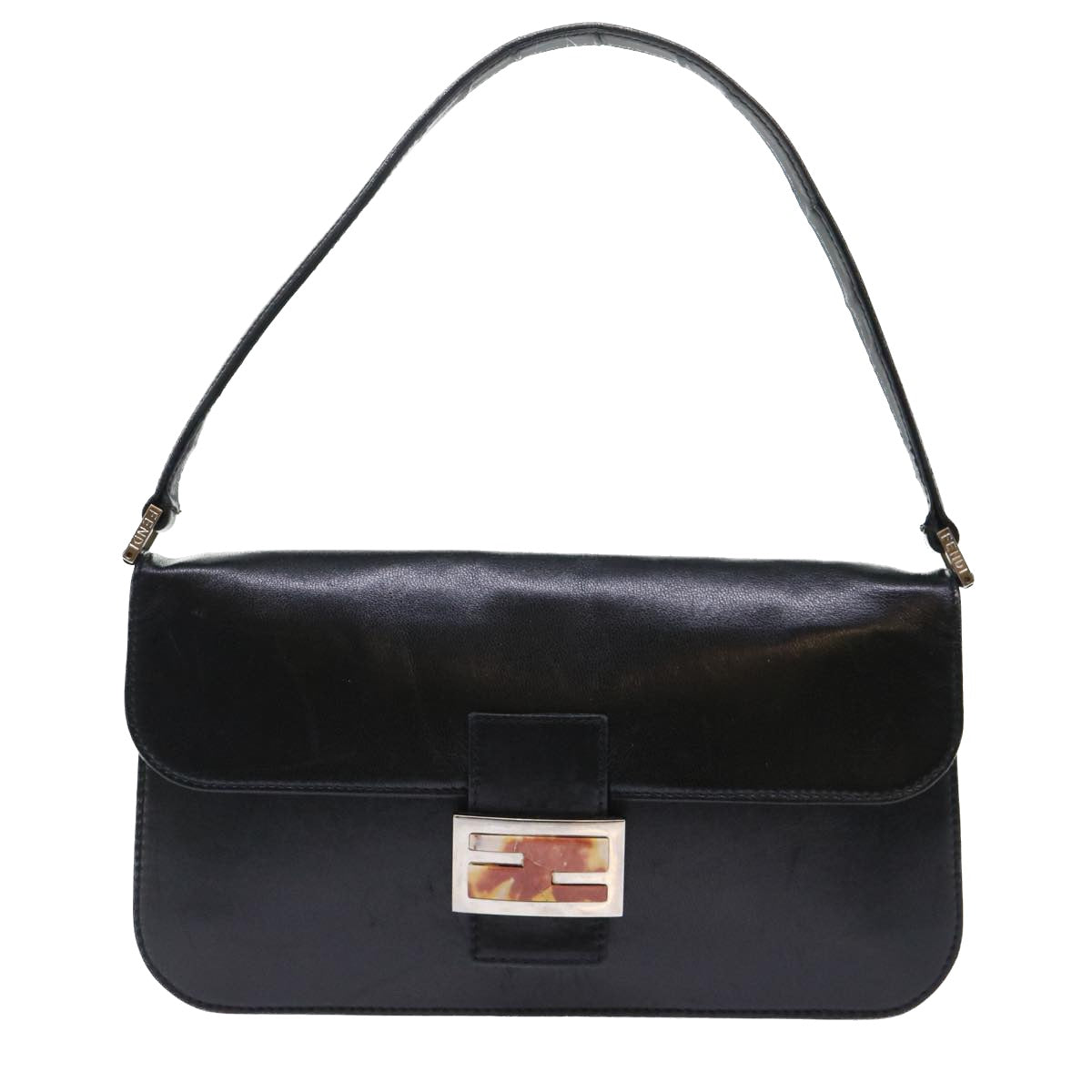 FENDI Mamma Baguette Shoulder Bag Leather Black 50486