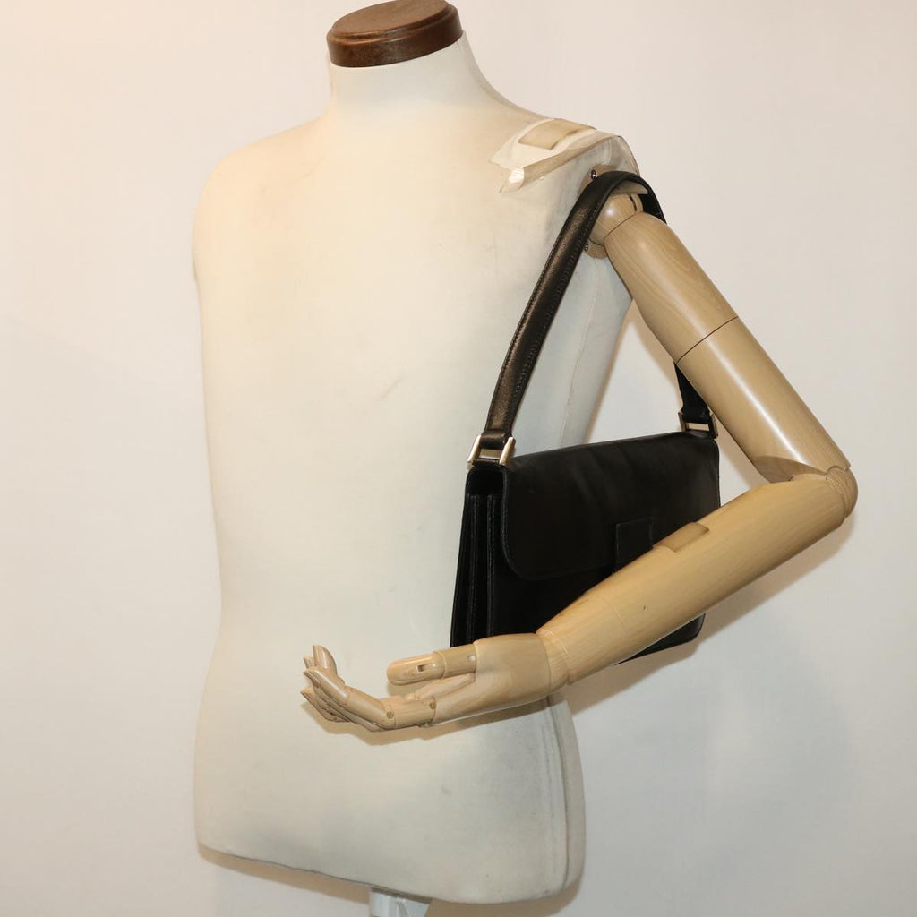 FENDI Mamma Baguette Shoulder Bag Leather Black 50486