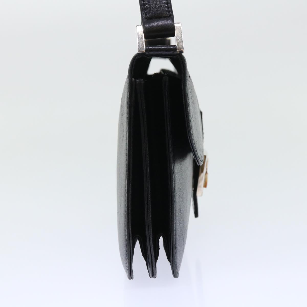 FENDI Mamma Baguette Shoulder Bag Leather Black 50486