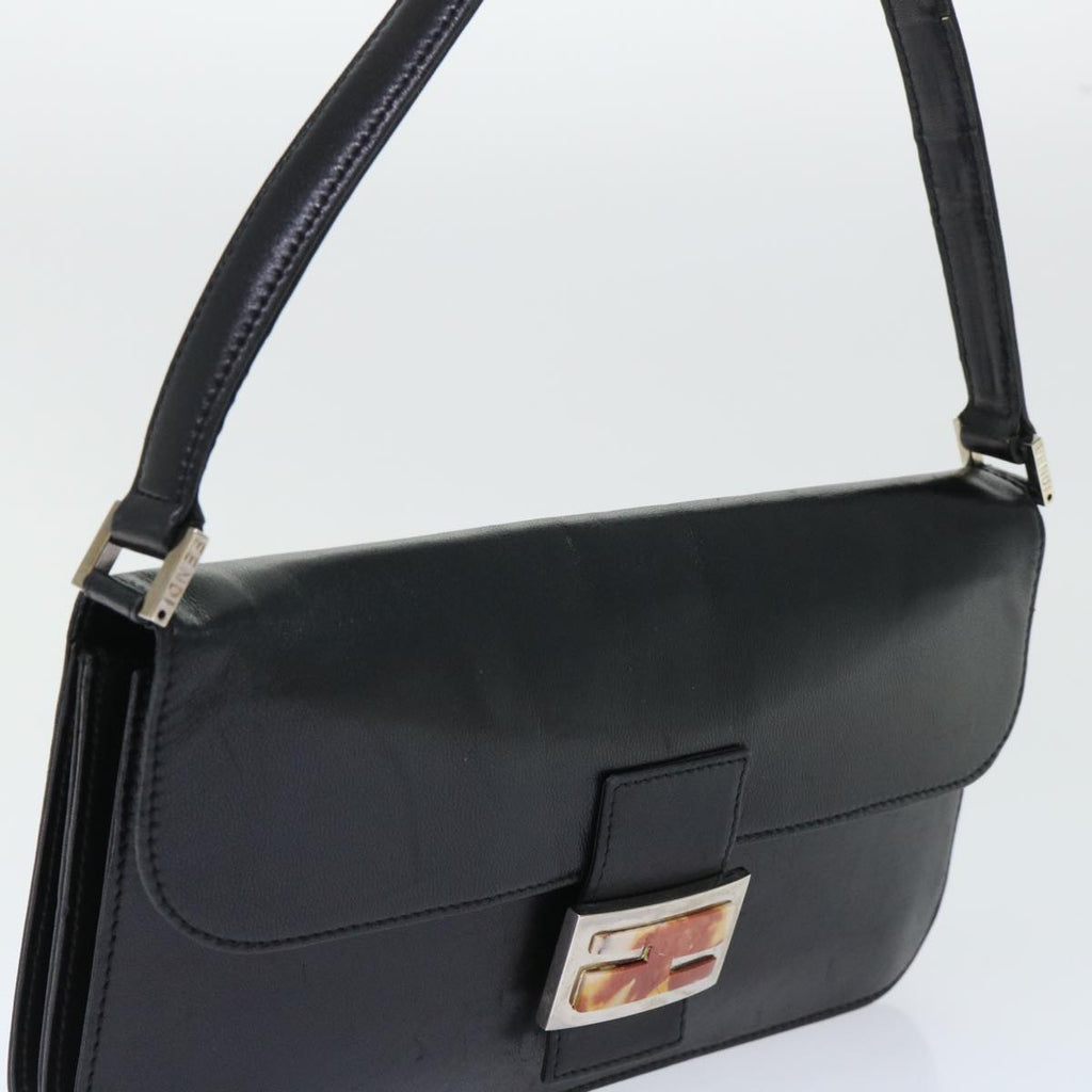 FENDI Mamma Baguette Shoulder Bag Leather Black 50486