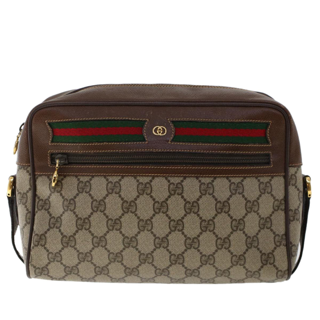 GUCCI GG Canvas Web Sherry Line Shoulder Bag PVC Leather Beige Red 50489