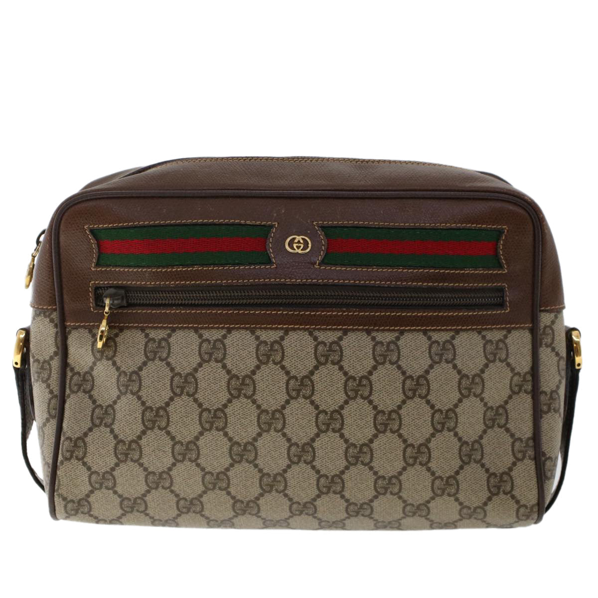 GUCCI GG Canvas Web Sherry Line Shoulder Bag PVC Leather Beige Red 50489