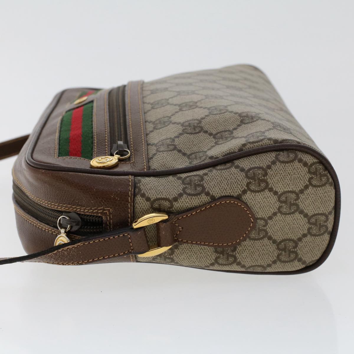 GUCCI GG Canvas Web Sherry Line Shoulder Bag PVC Leather Beige Red 50489