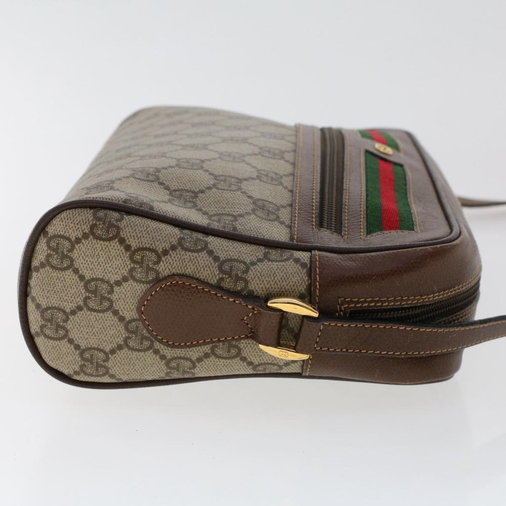 GUCCI GG Canvas Web Sherry Line Shoulder Bag PVC Leather Beige Red 50489