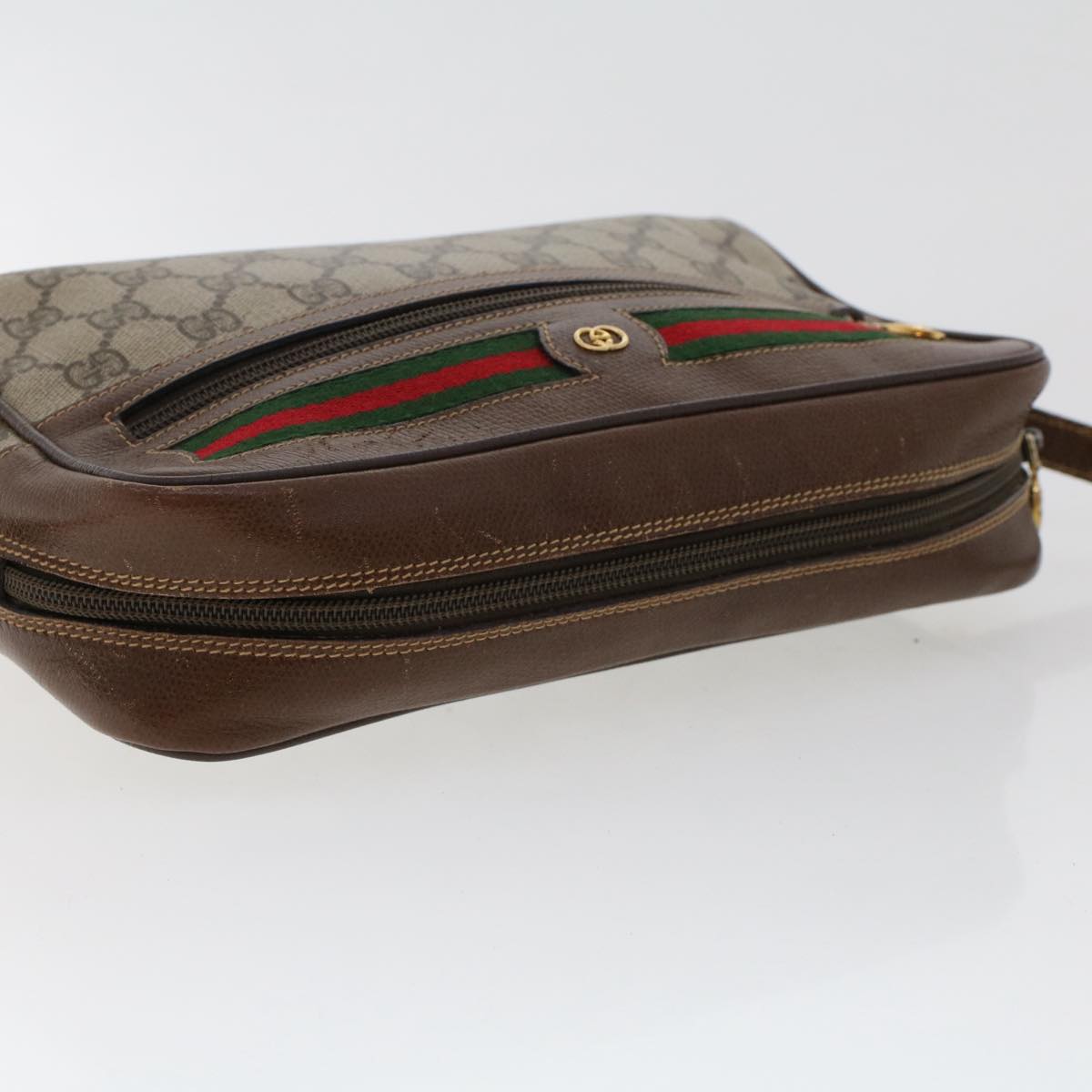 GUCCI GG Canvas Web Sherry Line Shoulder Bag PVC Leather Beige Red 50489