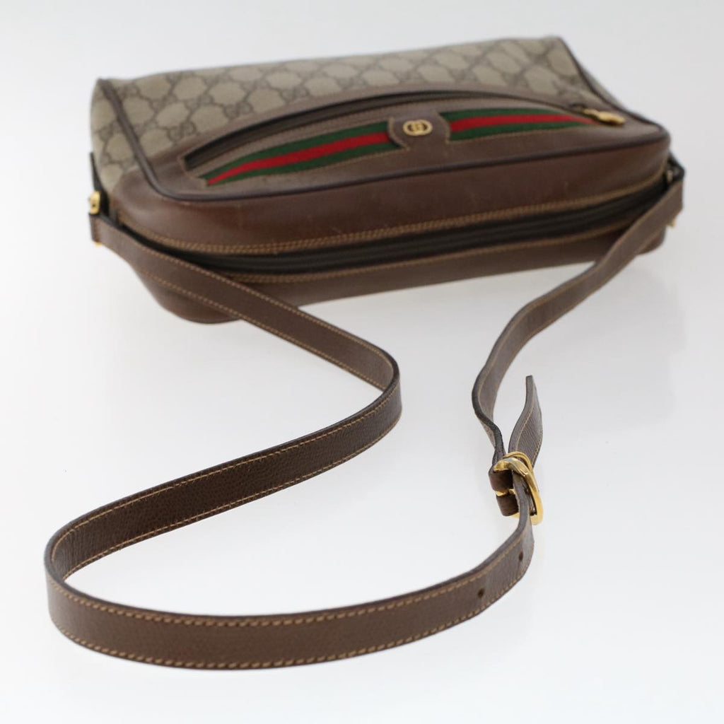 GUCCI GG Canvas Web Sherry Line Shoulder Bag PVC Leather Beige Red 50489