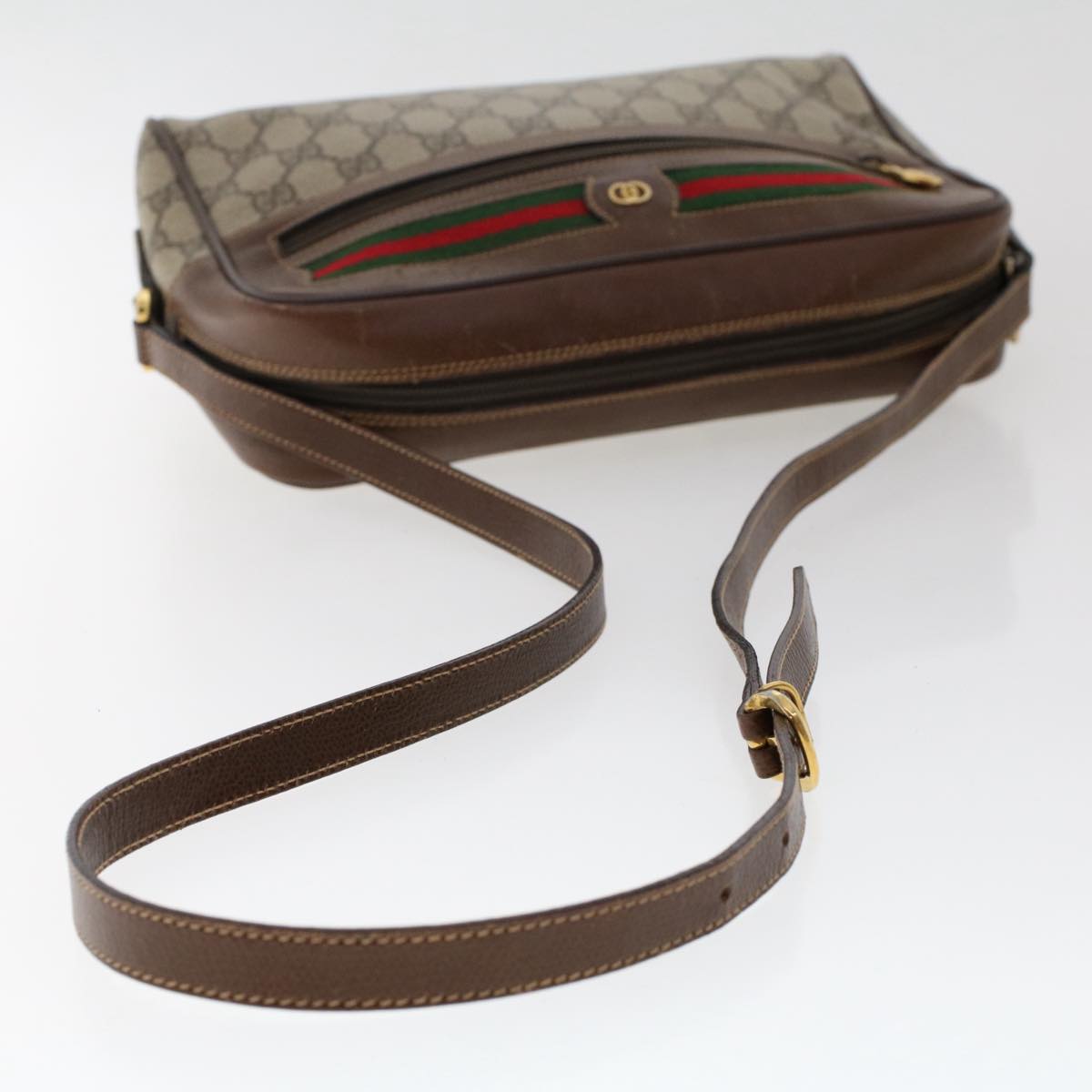 GUCCI GG Canvas Web Sherry Line Shoulder Bag PVC Leather Beige Red 50489