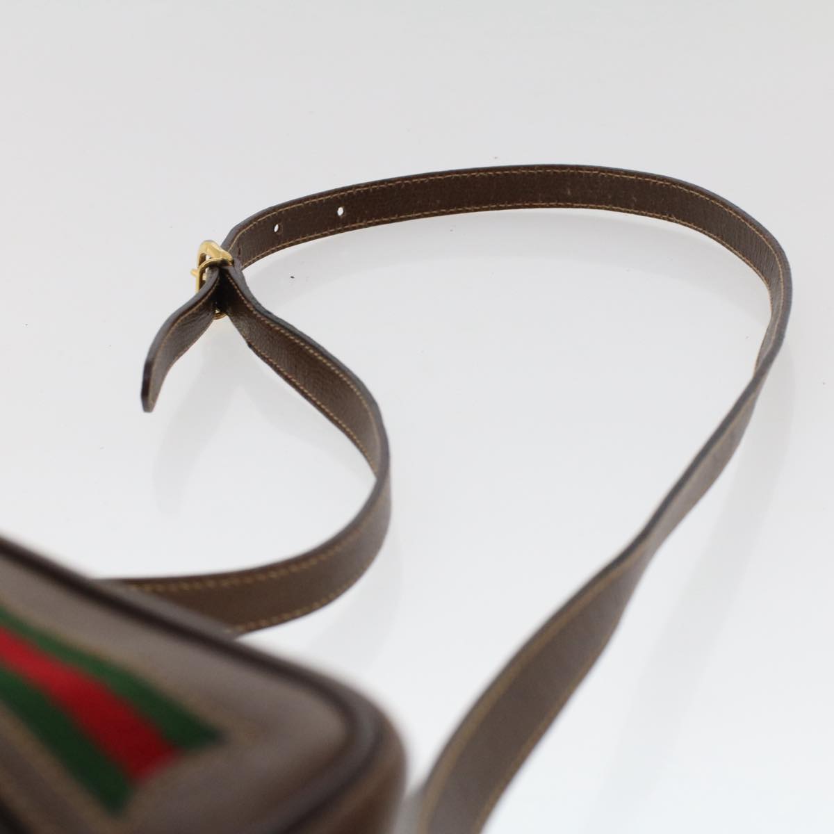 GUCCI GG Canvas Web Sherry Line Shoulder Bag PVC Leather Beige Red 50489