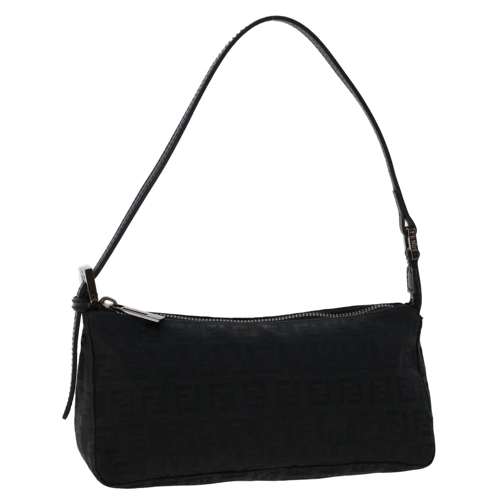 FENDI Zucchino Canvas Shoulder Bag Black 50499