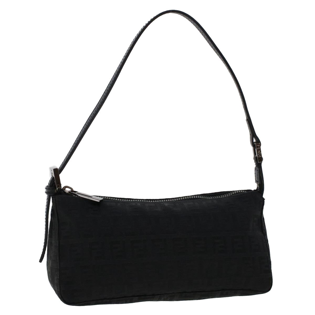 FENDI Zucchino Canvas Shoulder Bag Black 50499