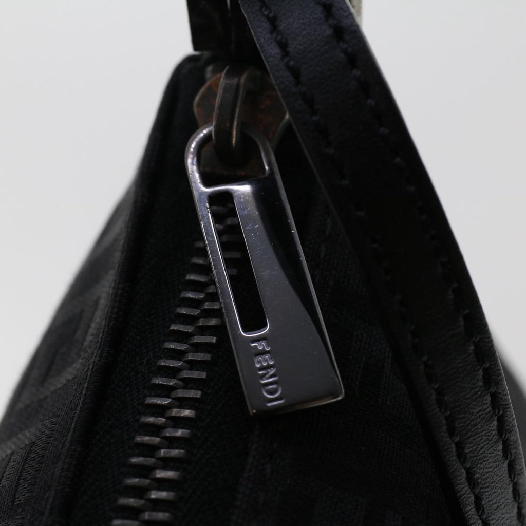 FENDI Zucchino Canvas Shoulder Bag Black 50499