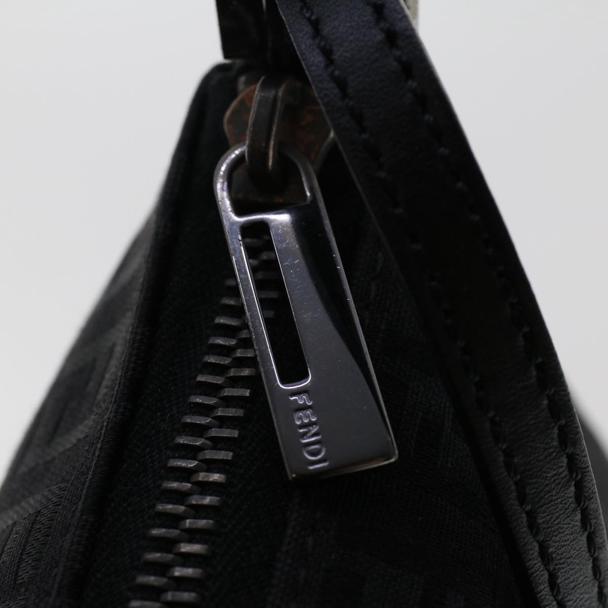 FENDI Zucchino Canvas Shoulder Bag Black 50499