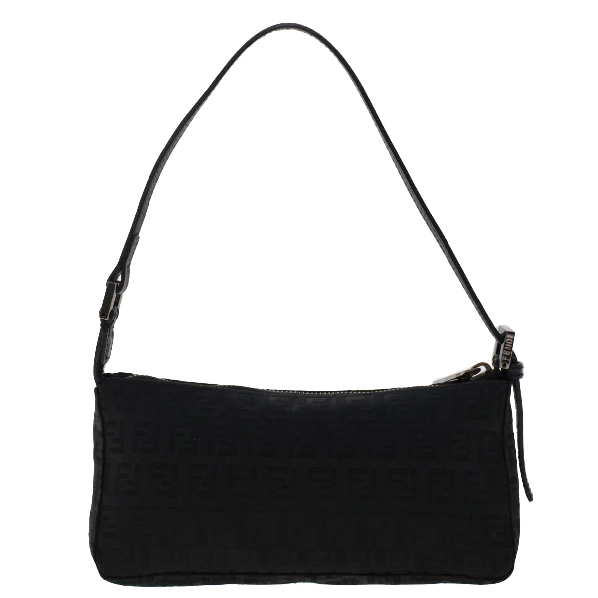 FENDI Zucchino Canvas Shoulder Bag Black 50499