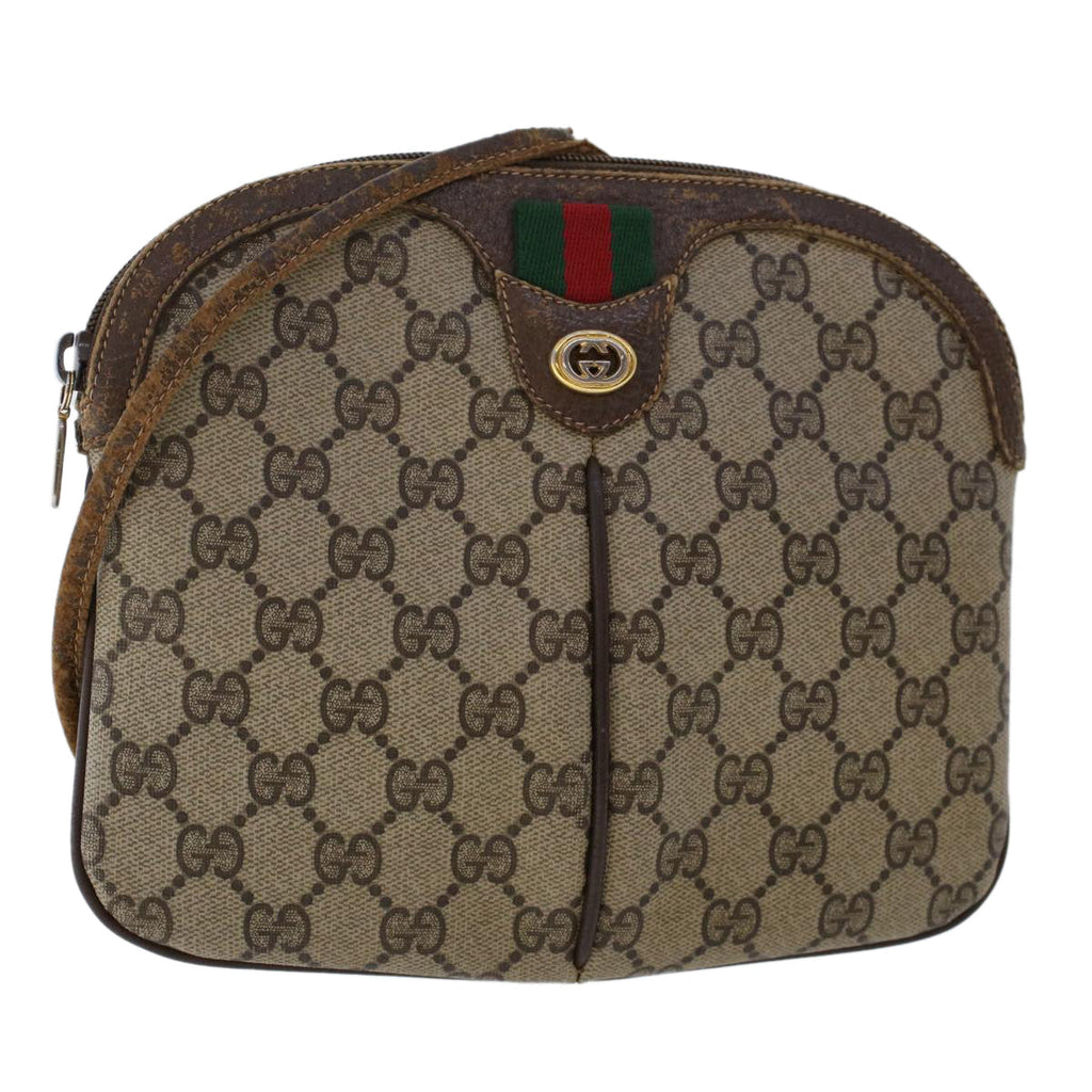 GUCCI GG Canvas Web Sherry Line Shoulder Bag PVC Leather Beige Red 50513