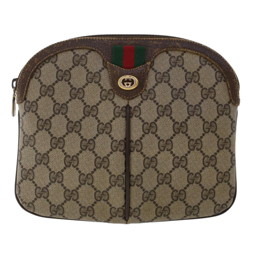 GUCCI GG Canvas Web Sherry Line Shoulder Bag PVC Leather Beige Red 50513