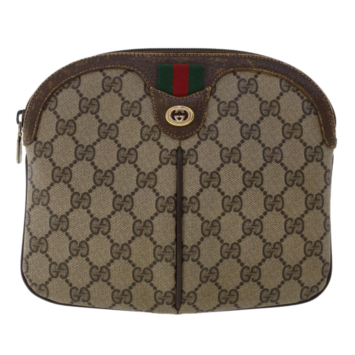 GUCCI GG Canvas Web Sherry Line Shoulder Bag PVC Leather Beige Red 50513