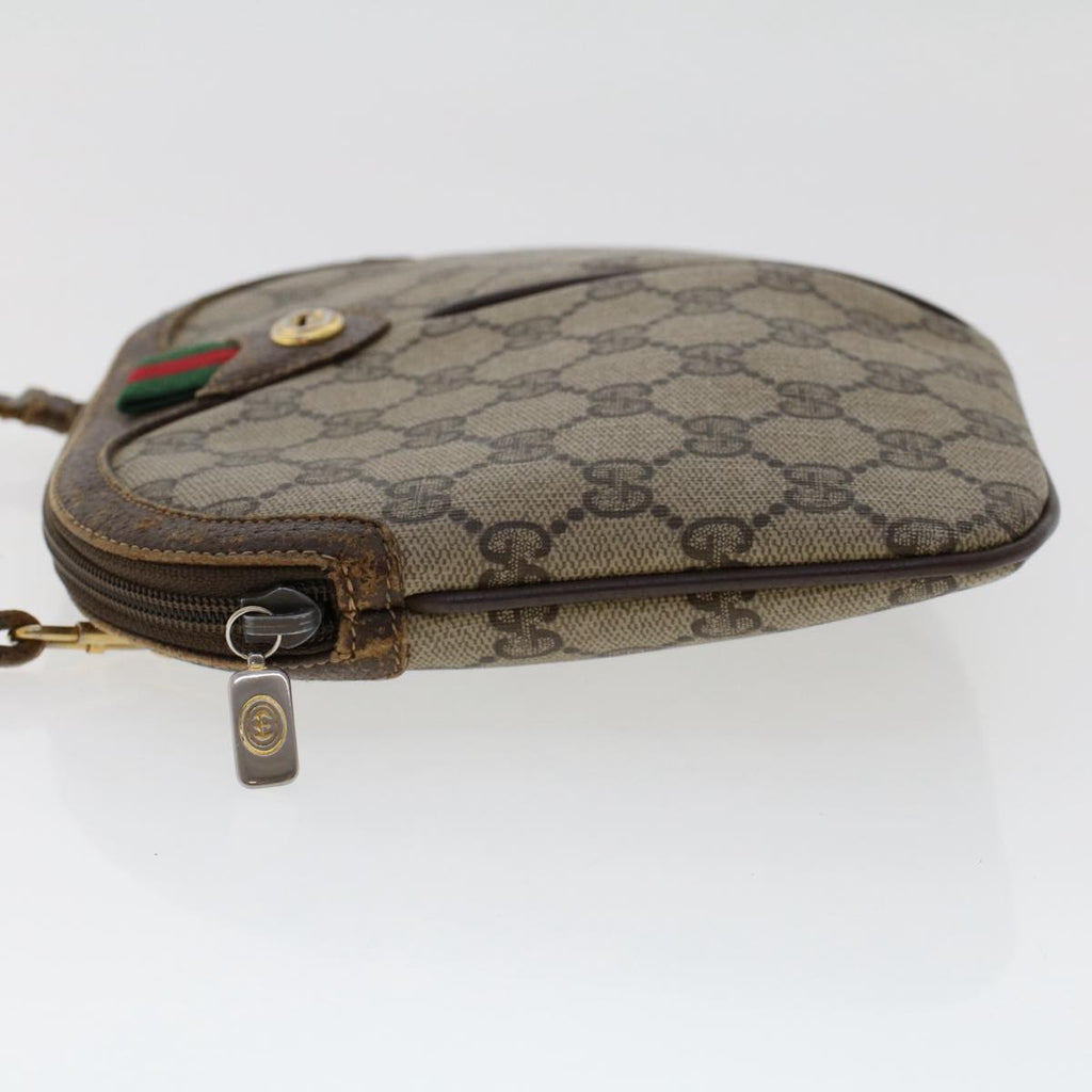 GUCCI GG Canvas Web Sherry Line Shoulder Bag PVC Leather Beige Red 50513