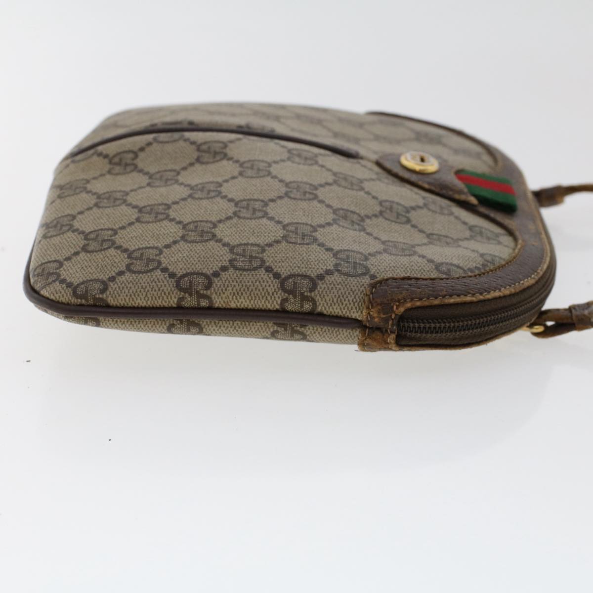 GUCCI GG Canvas Web Sherry Line Shoulder Bag PVC Leather Beige Red 50513