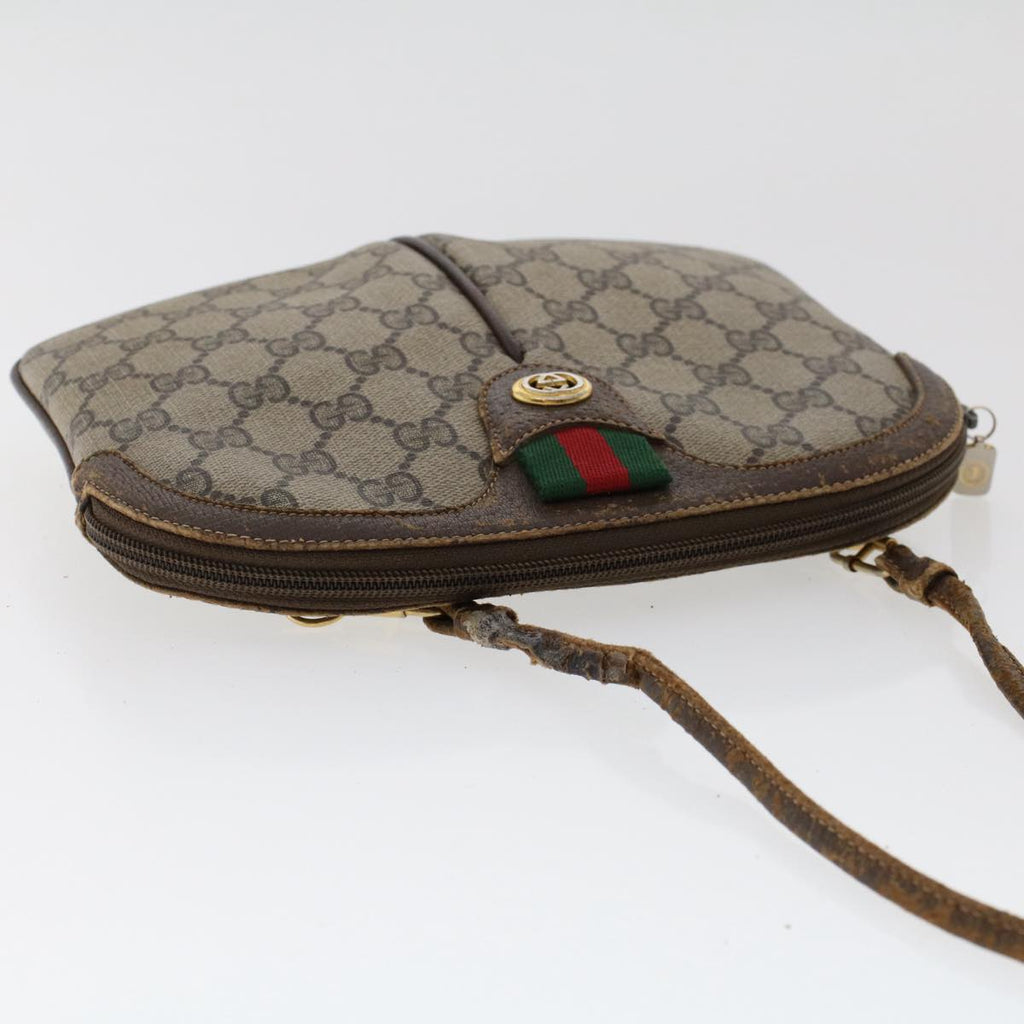 GUCCI GG Canvas Web Sherry Line Shoulder Bag PVC Leather Beige Red 50513