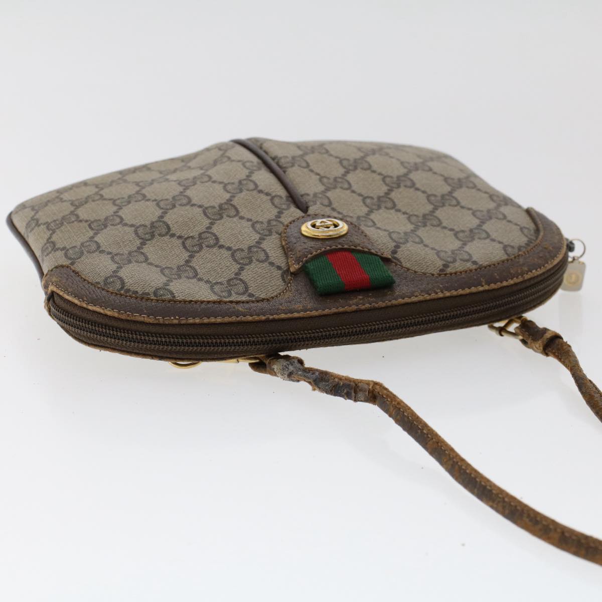 GUCCI GG Canvas Web Sherry Line Shoulder Bag PVC Leather Beige Red 50513
